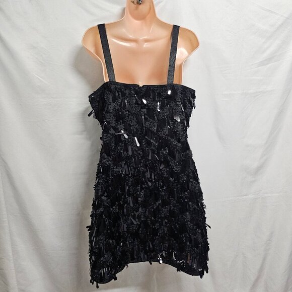 Lulus Never Ending Shine Black Sequin Fringe Dress Women Size L - Picture 8 of 16
